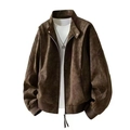 Retro dark brown PU leather tie-dye biker jacket with stand collar for men and women - M / Brown