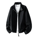 Men's casual black zip-up jacket with stand collar and elastic cuffs in minimalist style - M / Black