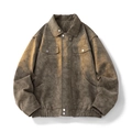 Brown vintage faux suede flight jacket featuring classic collar and chest pockets - M / Bean Green