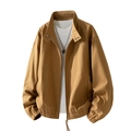 Men's khaki stand collar work jacket with a relaxed fit and washed cotton canvas fabric - M / Dark Khaki