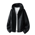 Giacca casual nera con cappuccio da uomo in lana con vestibilità ampia e zip in metallo - M / Nero