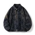 Vintage dark gray PU leather bomber jacket with lapel collar and metal buttons - M / Black