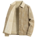Men's khaki corduroy jacket with fleece lining and subtle star patterns - M / Khaki