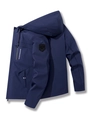 Men's dark blue hooded work jacket with sport embroidery and a windproof design - L / Dark Blue