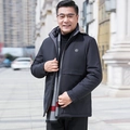 Men's winter jacket in navy blue with warm fleece lining and stand collar design - M / Black