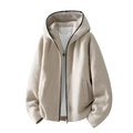 Giacca da uomo in peluche bianco crema con cappuccio e chiusura a zip metallica - M / Albicocca