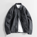 Men's dark gray loose-fit PU leather jacket with stylish white contrast stitching - M / Dark Gray