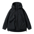 Men's black hooded tactical cargo jacket with adjustable drawstring and utility pockets - S / Black