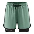 Men's 2-in-1 sage green quick-dry athletic shorts with black compression liner and drawstring - S / Army Green
