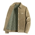 Veste homme kaki en daim à damier avec doublure matelassée vert armée et col classique - M / Khaki Rembourré Épaissi