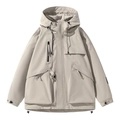 Men's light khaki vintage hooded cargo jacket with multi-pockets and functional windproof fabric - S / Beige Apricot