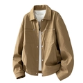 Braune Freizeitjacke für Herren mit vertikaler Crinkle-Textur, Revers und Druckknöpfen - M / Khaki