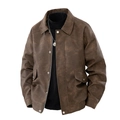 Chaqueta retro americana de cuero sintético marrón para hombre con cuello de solapa y bolsillos - M / Marrón