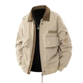 Retro pilotenjas voor heren in kaki met bruine kraag en cargo-zakken in vintage stijl - M / Khaki (2513)