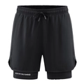 Men's black 2-in-1 quick-dry athletic shorts with adjustable drawstring waist and side split - S / Black