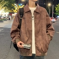 Herren Vintage Outdoor-Jacke in Braun aus Wildlederimitat mit Metallreißverschluss - S / Kaffeebraun