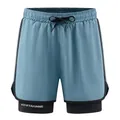 Mist blue 2-in-1 men's sports shorts with black inner compression layer and drawstring - S / Fog Blue