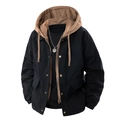 Heren casual jack met capuchon, dubbele sluiting en handige zakken in patchwork-stijl - M / Zwart