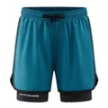 Teal blue 2-in-1 running shorts with black compression liner and elastic drawstring - S / Lake Blue
