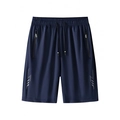 Men's navy blue sports shorts with elastic waist, zipper pockets and lightning prints - XS / Navy Blue