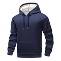 Men's dark blue hooded sweatshirt with thick white lamb wool lining for winter warmth - Navy Blue