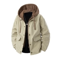 Khaki herenjack met capuchon in workwear-stijl, gelaagd ontwerp en grote zakken - M / Abrikoos