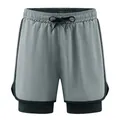 Men's double-layer athletic shorts in grey with black liner and drawstring waist - S / Light Gray
