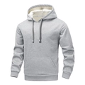 Men's casual grey hoodie with warm white fleece lining and front kangaroo pocket - Light Gray