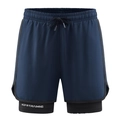Men's 2-in-1 quick-dry running shorts in dark blue with black liner and drawstring - S / Dark Blue