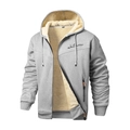 Men's gray hooded zip-up sweatshirt with warm sherpa lining and whatever embroidery - S / Light Gray