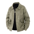 Chaqueta retro de cuero PU para hombre en verde frijol, ajuste holgado con bolsillos cargo - M / Verde Frijol