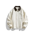 Casual herenjas in gebroken wit, winddicht met bruine kraag en zakken - M / Lichtbeige