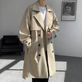 Men's khaki double-breasted trench coat in mid-length loose fit with black buttons - Khaki
