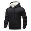 Men's black fleece hoodie with white sherpa lining and adjustable drawstring hood - Black