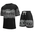 Heren sportset in zwart met grijze rookprint en korte broek met trekkoord sluiting - XS / Zwart