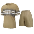 Completo sportivo casual da uomo con t-shirt color-block e pantaloncini abbinati kaki - XS / caffè