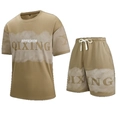 Khaki sportset voor heren van ademende mesh-stof met stijlvolle letterprints - XS / koffiekleur