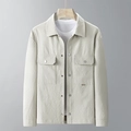 Surchemise texturée gris clair pour hommes avec poches poitrine et col à revers classique - M / Standard / Kaki