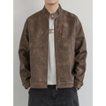 Chaqueta de cuero sintético marrón retro para hombre, estilo motero vintage holgada - M / Marrón