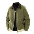 Men's army green Harrington jacket with corduroy collar and stylish contrast panels - S / Olive Green