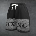Men's mesh shorts in black with gray smoke print and adjustable drawstring waist - XXS / Black