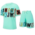 Minzgrüner Trainingsanzug aus Waben-Mesh mit bunten Graffiti-Buchstaben für den Sommer - XS / Grün