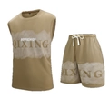 Ensemble de sport kaki pour homme avec débardeur délavé blanc et short à cordon de serrage - XS / café