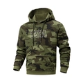 Detail van de camouflage hoodie voor heren met USA-borduurwerk en kangoeroezak van fleece - S / Legergroen