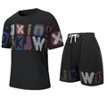 Schwarzes Sport-Set bestehend aus T-Shirt mit Buchstabendruck und Tunnelzug-Shorts - XS / Schwarz