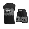 Ensemble sport homme noir d'été avec débardeur imprimé et short à cordon serrage - XS / Noir
