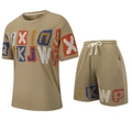 Herren Sport-Set in Khaki mit T-Shirt und Shorts, buntem Buchstaben-Print und Streetwear-Stil - XS / Kaffeebraun