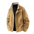 Chaqueta de aviador retro para hombre en color caqui con cuello alto y forro a cuadros - M / Amarillo Caqui