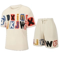 Sportset für Herren aus Mesh mit buntem Graffiti-Buchstabendruck auf cremeweißem Stoff - XS / Khaki