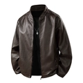 Men's dark brown stand-up collar leather jacket with premium metal zipper detail - 6XL / Coffee
